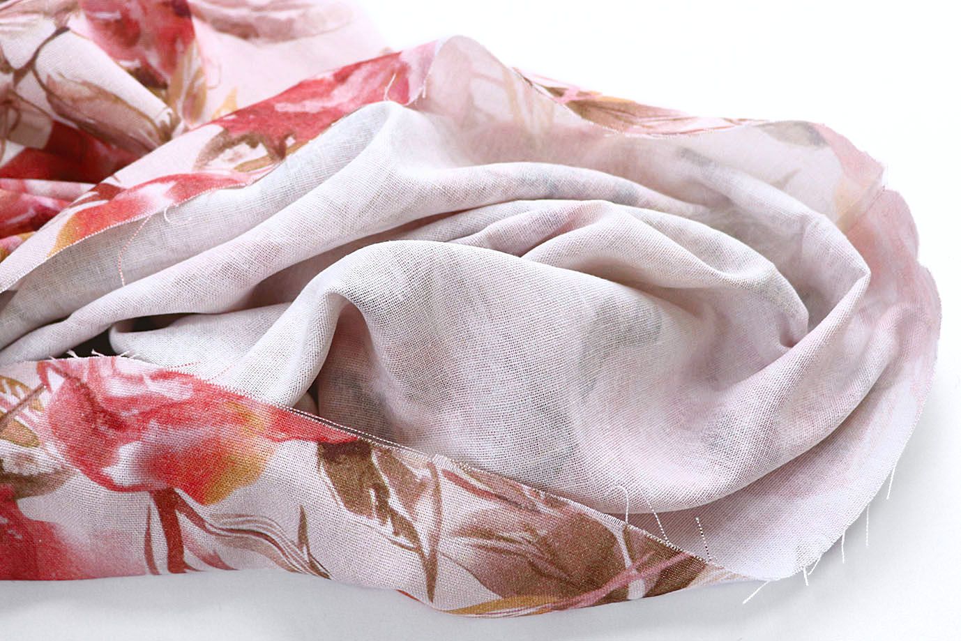 Лен принт/цветы розовые на белом 4076-PY/D#27/C#1