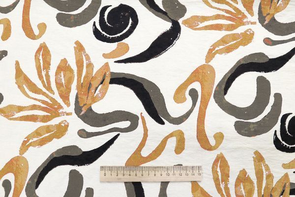 Лен слаб твил принт/черно-медный на песочном 4106-PY/D#2/C#2