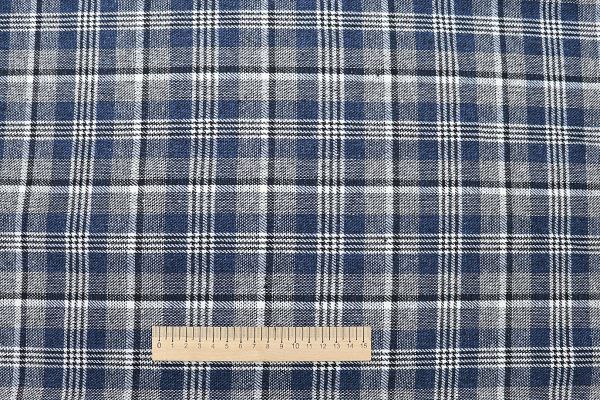 Пальтовая ткань принт/клетка темно-синяя на бежевом 908-29135/C#1
