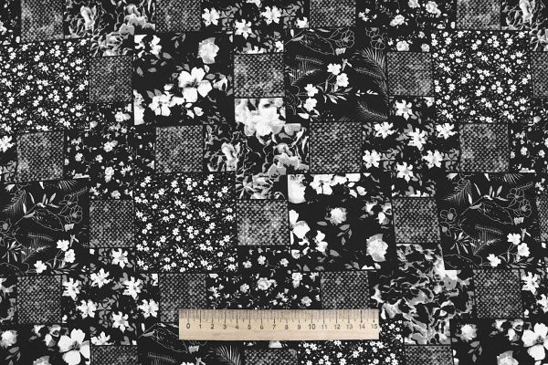 Штапель принт/цветы бело-серые на черном 4205-PY/D#14/C#1