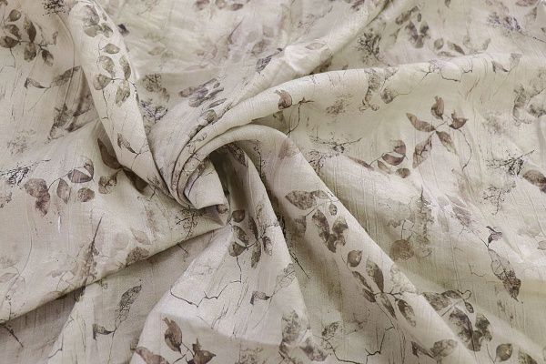 Шелк TENCEL креш принт/листья коричневые на бежевом 3825-PY/D#4/C#1