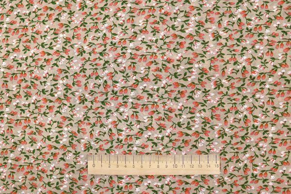 Шифон принт/цветы кораллово-белые на бежевом 3707-PY/D#11/C#4