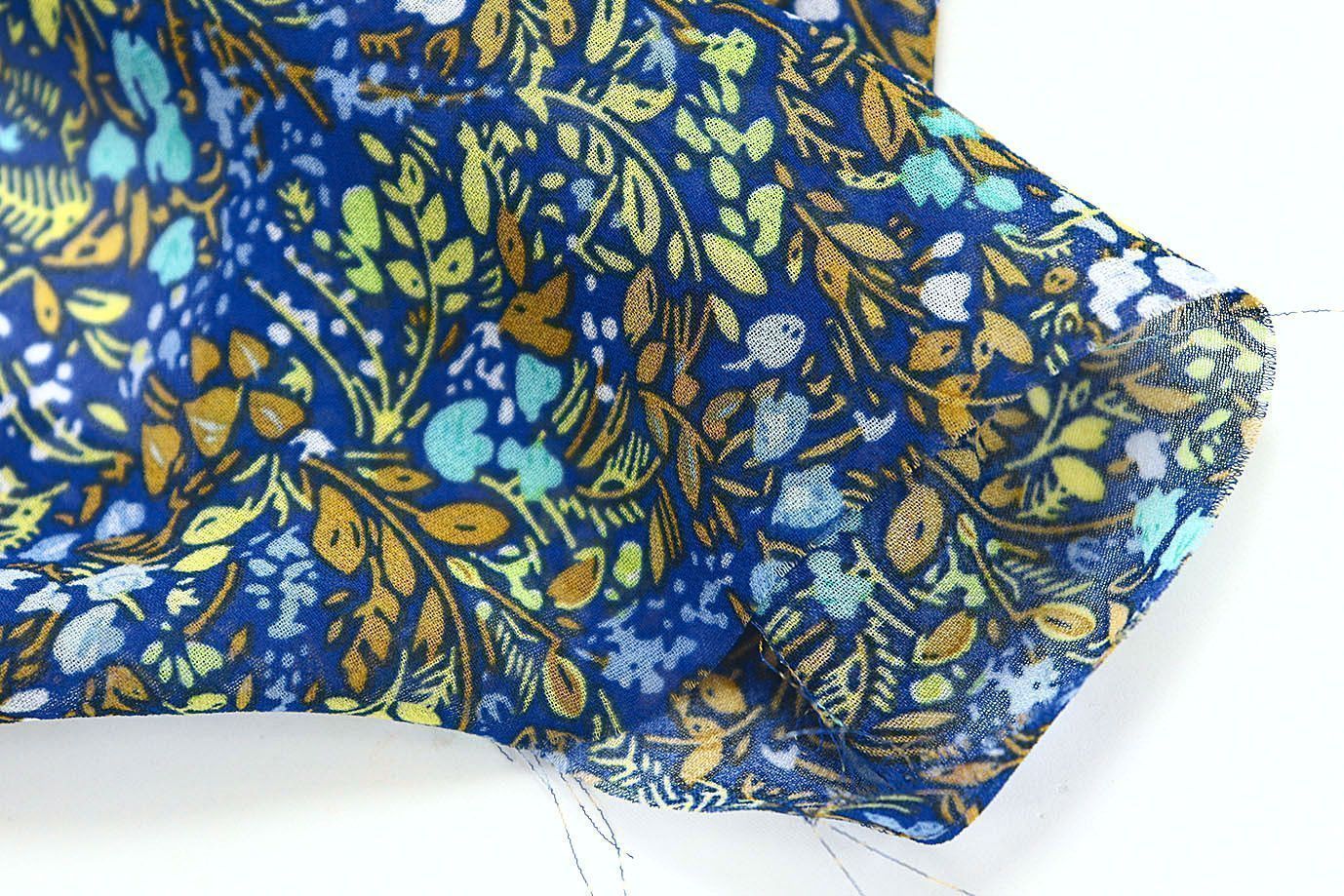 Шифон креп принт/цветы желто-оранжевые на синем 3639-PY/D#10/C#1