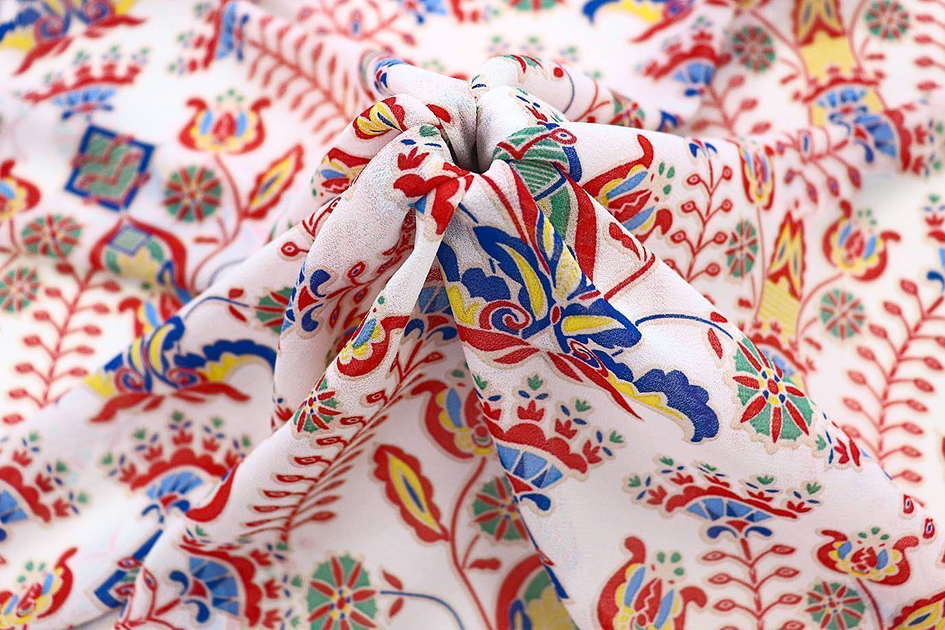 Шифон креп принт/сине-желто-красный на белом 3639-PY/D#6/C#2