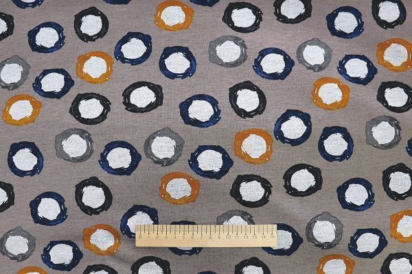 Трикотаж "Модал" принт/круги сине-оранжевые на сером 3561-PY/D#10/C#1