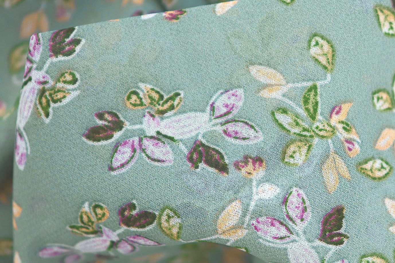 Шифон принт/цветы зелено-желтые на мятном 3707-PY/D#13/C#3