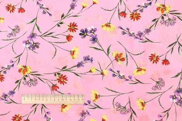 Шифон принт/цветы желто-красные на розовом 3707-PY/D#2/C#3