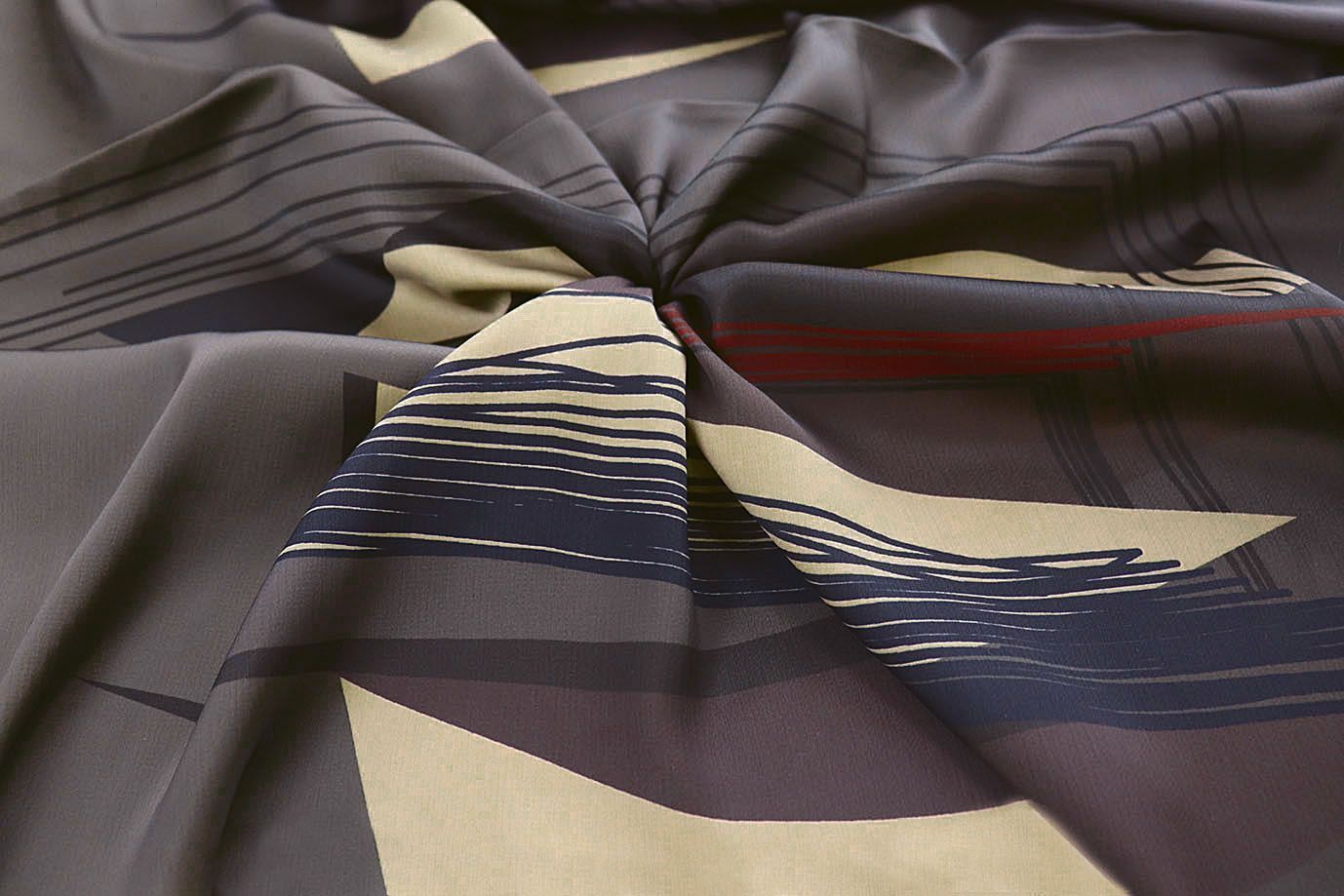 Шелк "Джулия" принт/полосы желто-красно-синие на сером 4026-PY/D#2/C#1