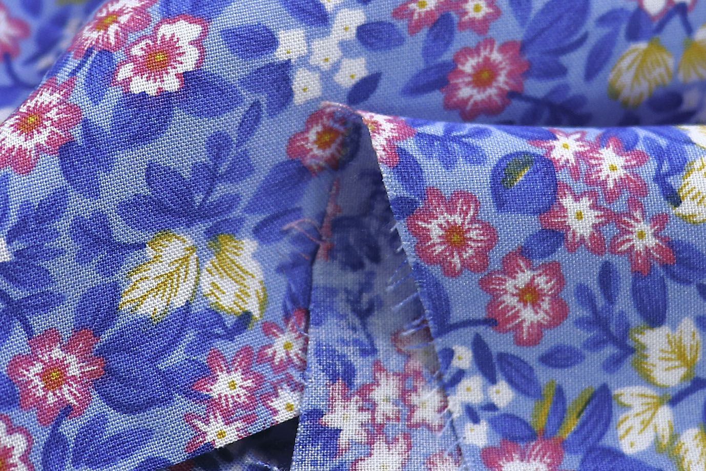 Штапель принт/цветы розово-желтые на светло-синем 3860-PY/D#26/C#2