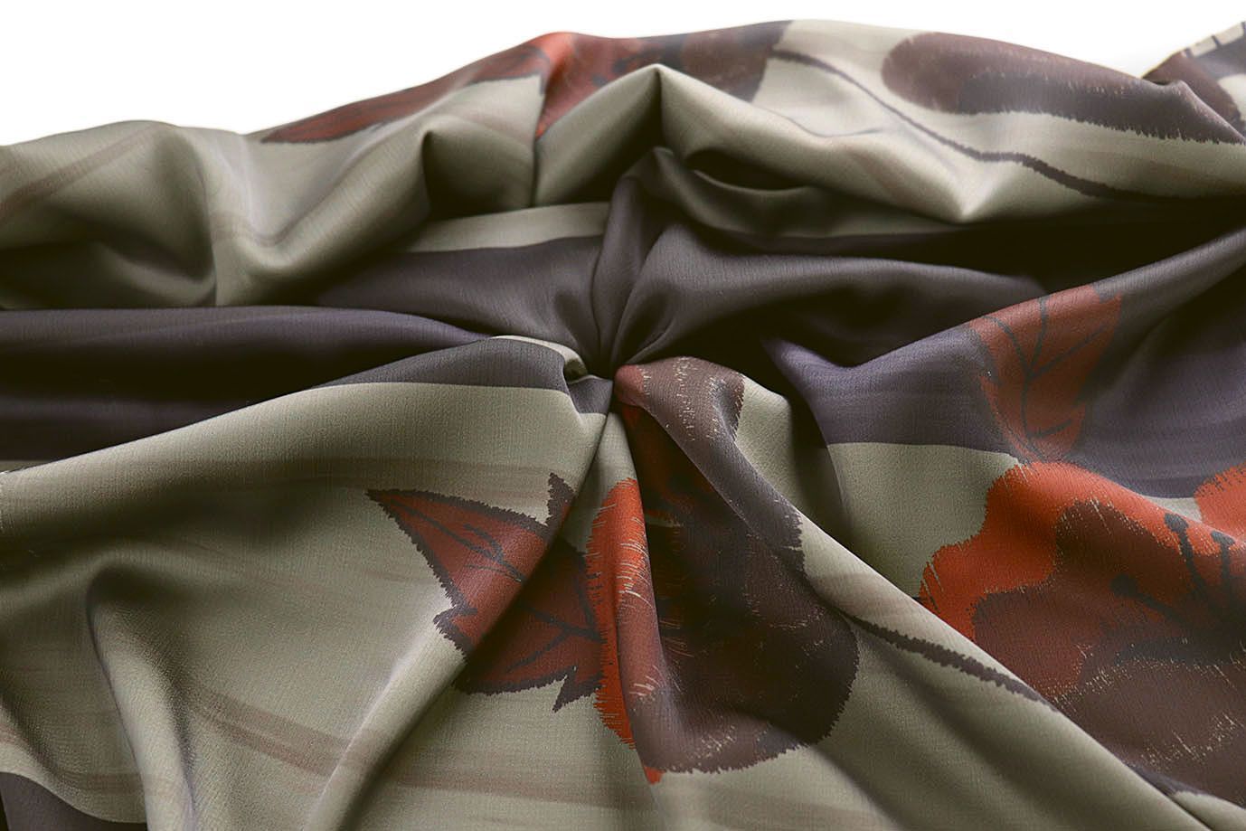 Шелк "Джулия" принт/цветы красно-бордовые на желто-сером 4026-PY/D#1/C#1