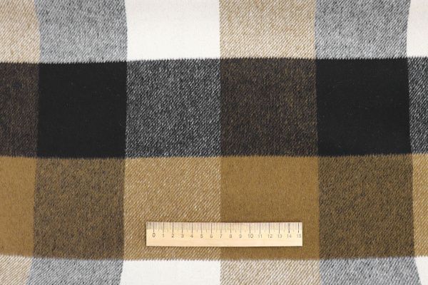 Пальтовая ткань "Микроворса" принт/клетка черно-коричневая на белом 778-90135/C#8011-3