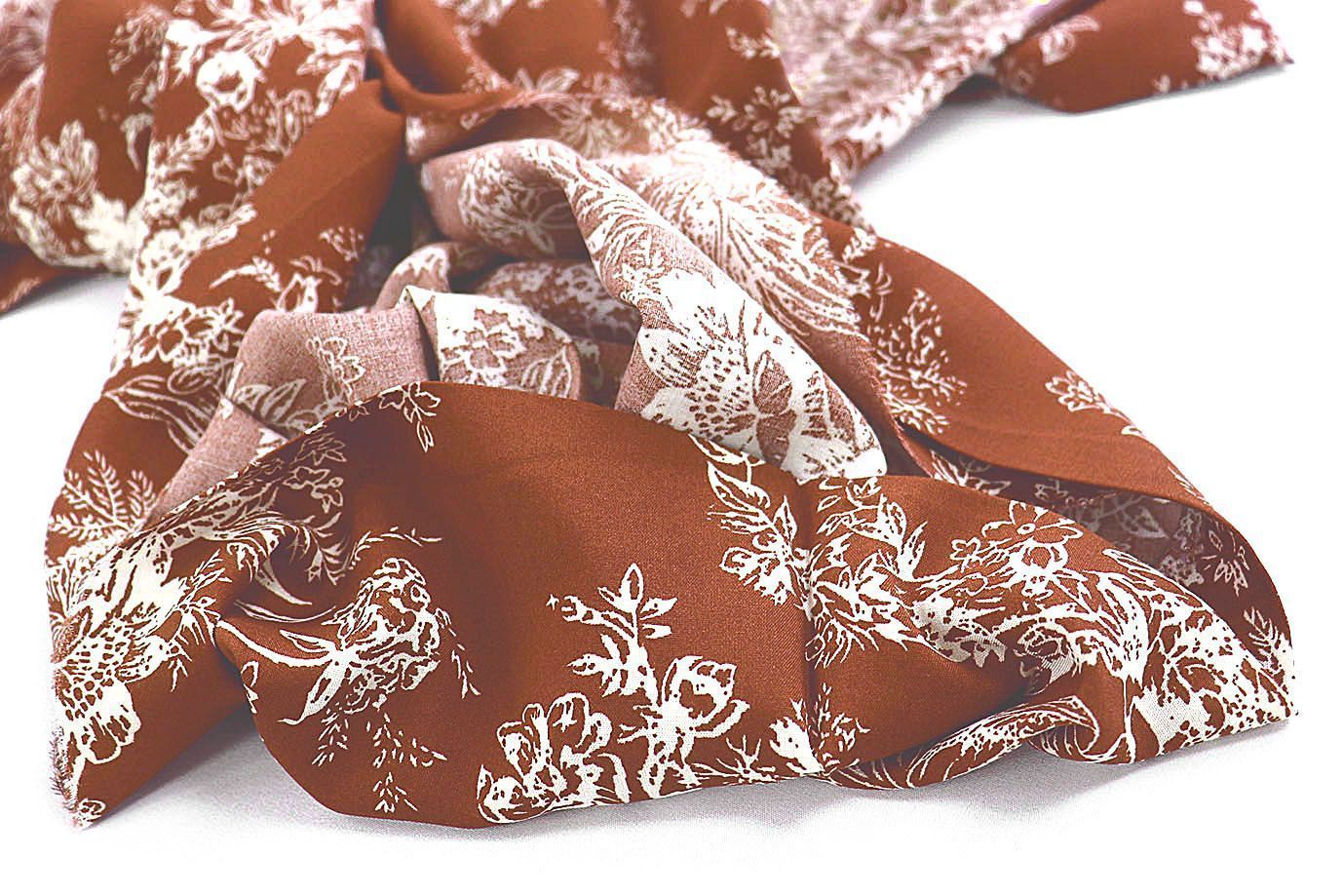 Штапель принт/цветы белые на коричневом 1374-PY/D#42/C#1