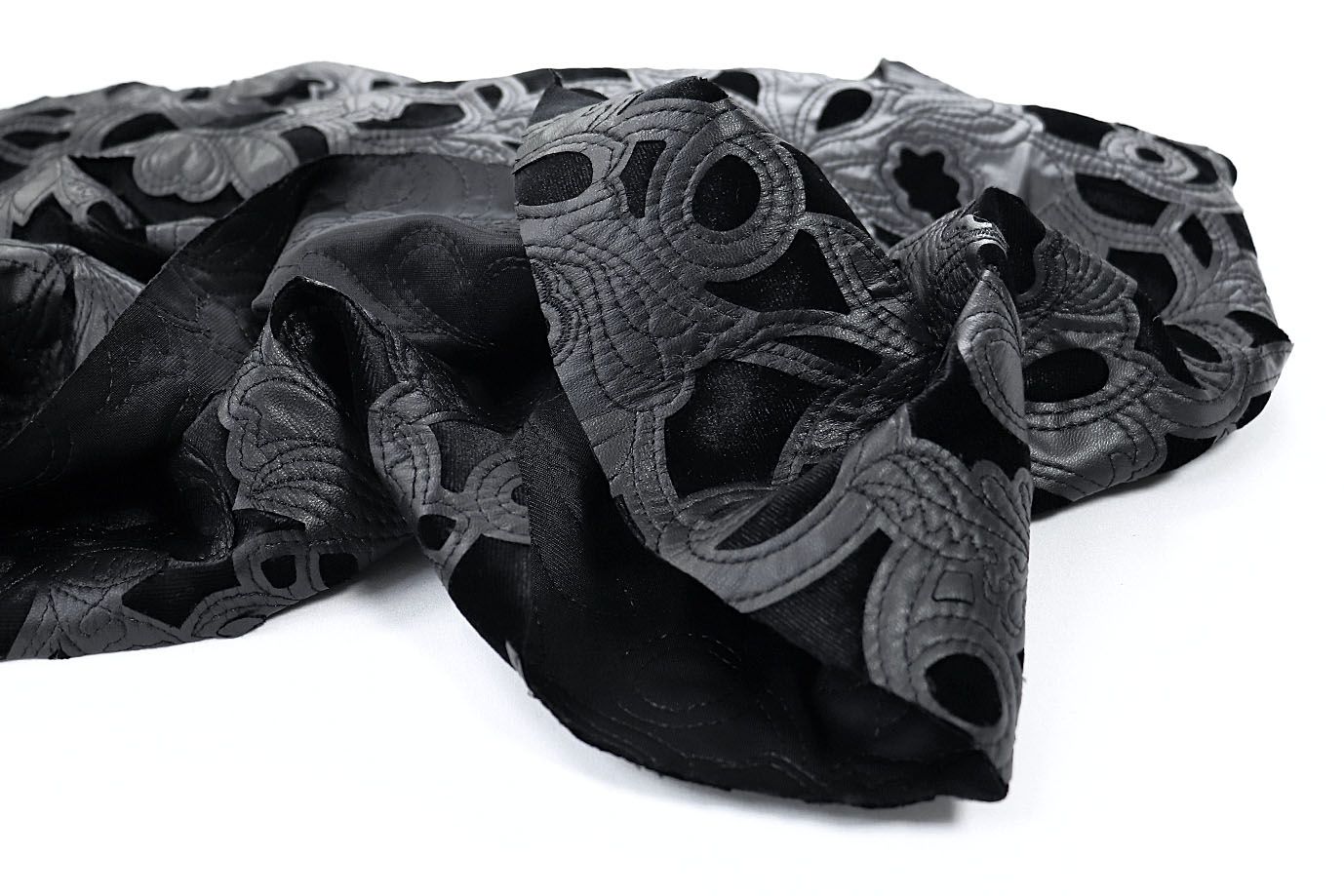 Велюр с вышивкой кожей/черный 3489-PY/D#1/C#Black