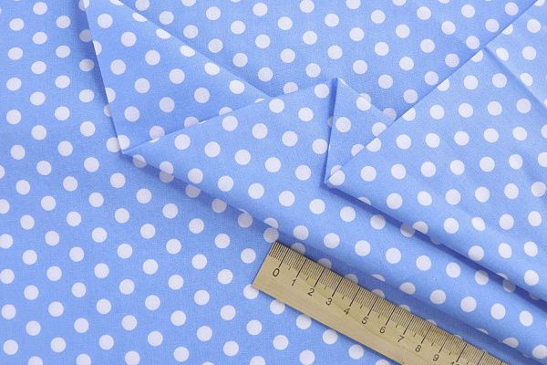 Хлопок "Поплин" стрейч принт/горох белый на светло-синем 3716-PY/D#1/C#3