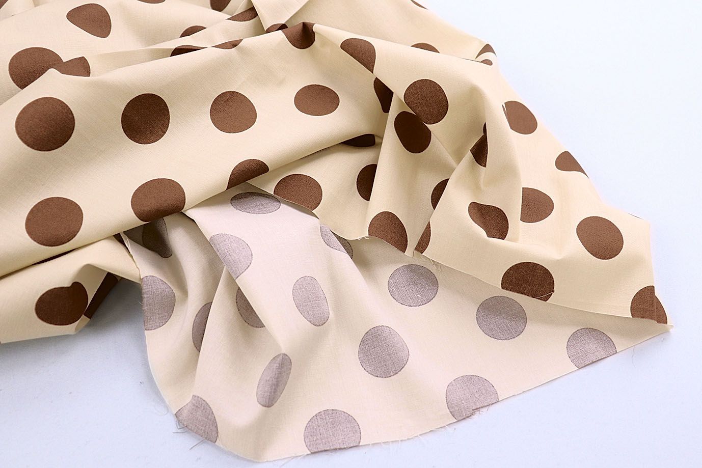 Хлопок "Поплин" стрейч принт/горох коричневый на бежевом 4235-PY/D#2/C#2