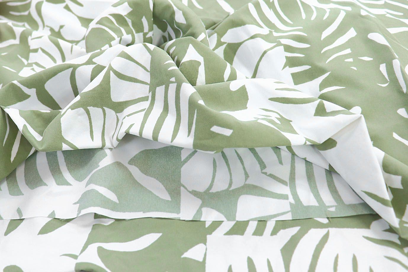 Хлопок "Поплин" принт/листья зеленые на белом 3848-PY/D#1/C#1