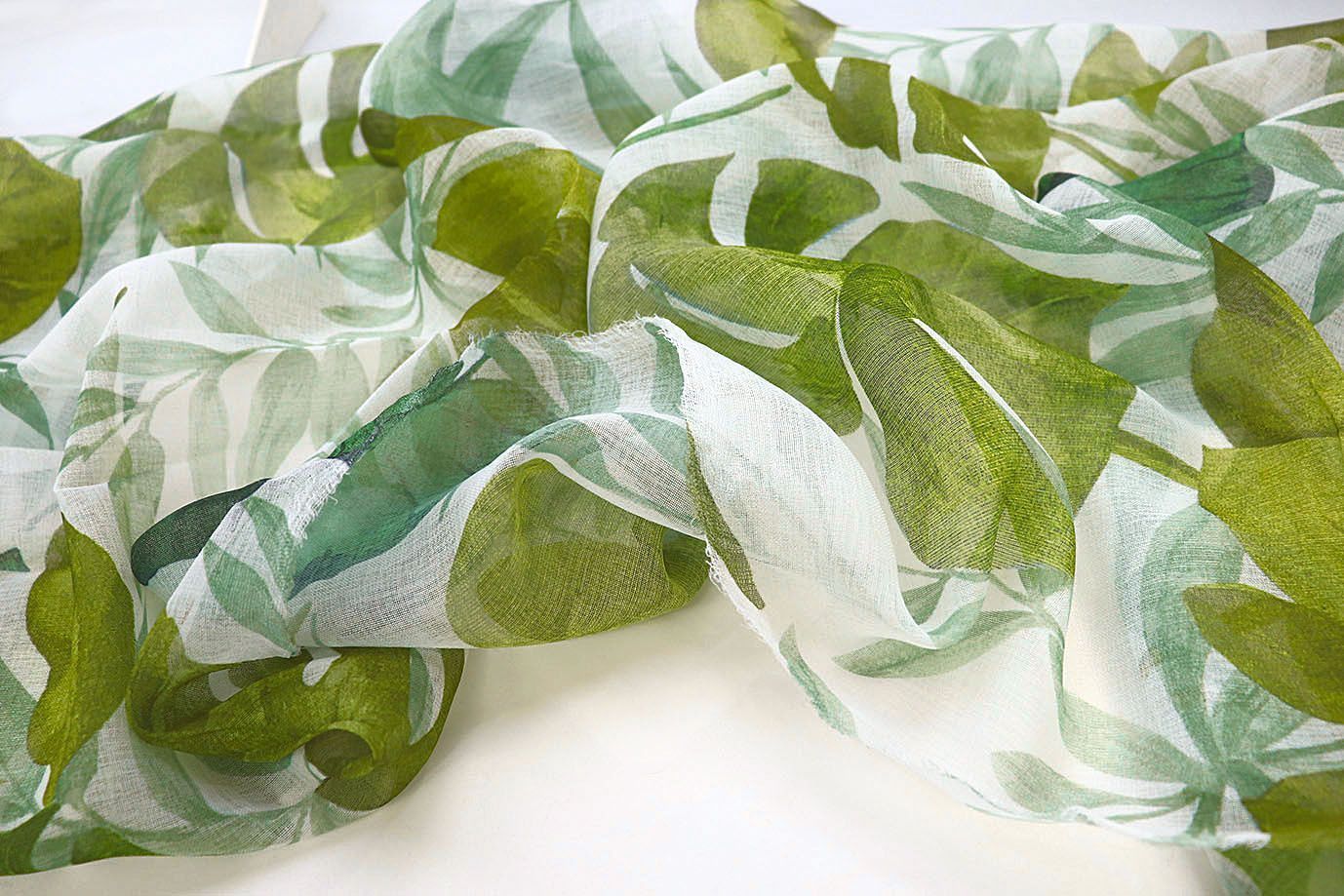 Тюль принт/листья зелено-мятные WBC23/C#1B