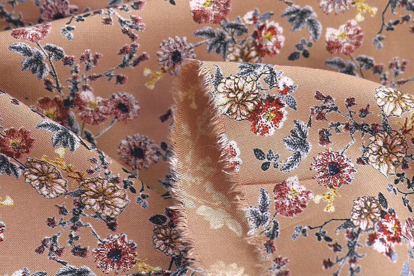 Штапель принт/цветы на оранжевом 1378-PY/D#15/C#13