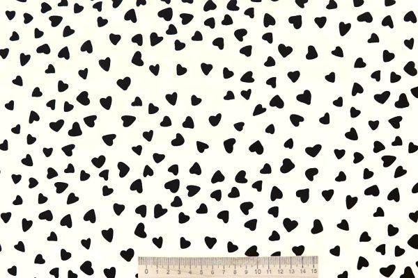 Штапель принт/сердечки черные на молочном 4203-PY/D#45/C#1