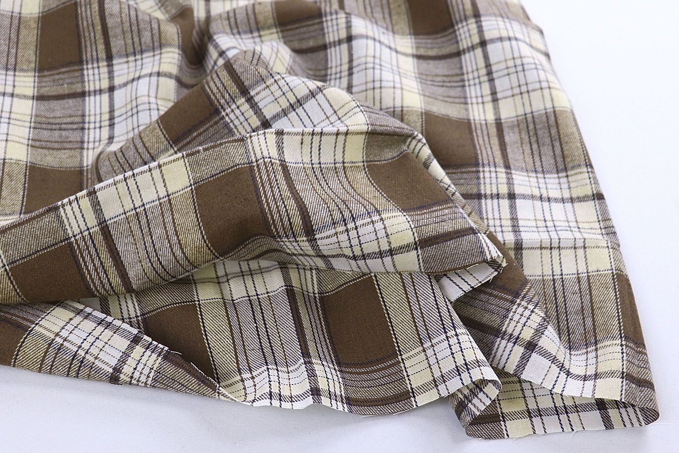 Рубашечная ткань принт/клетка коричневая на белом 1418-PY/D#19/C#3