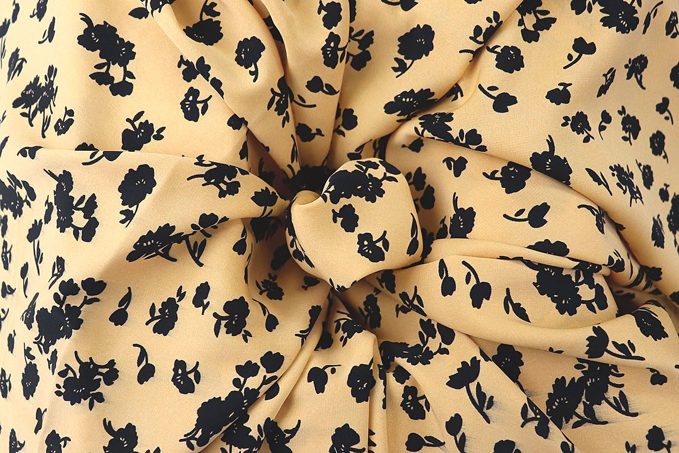 Блузочная ткань "SPH" принт/цветы черные на желтом 3424-PY/D#H1618/C#3
