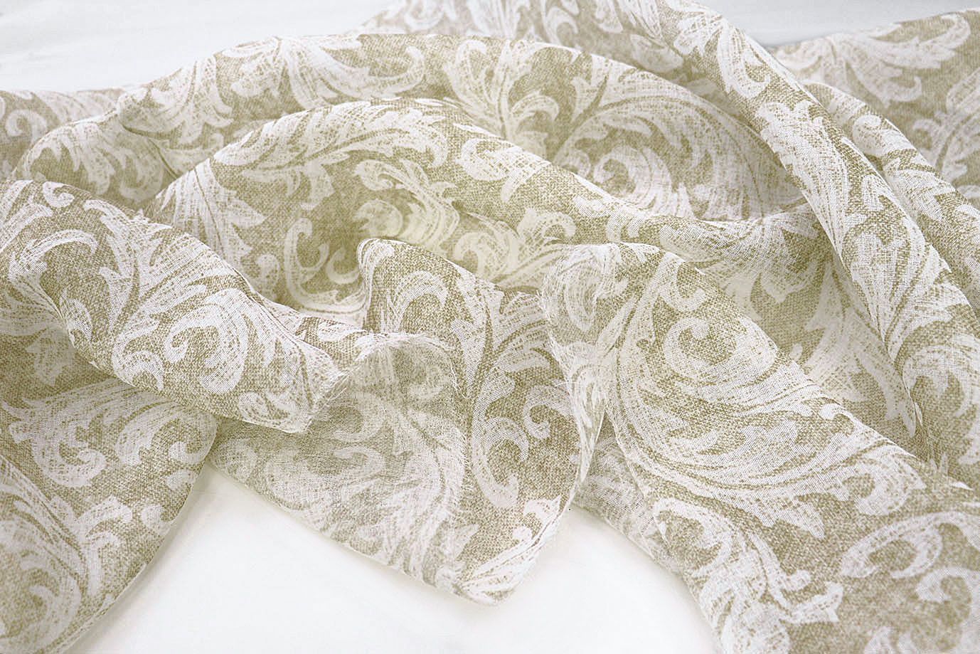 Тюль принт/узор белый на бежевом WBC23/C#14A