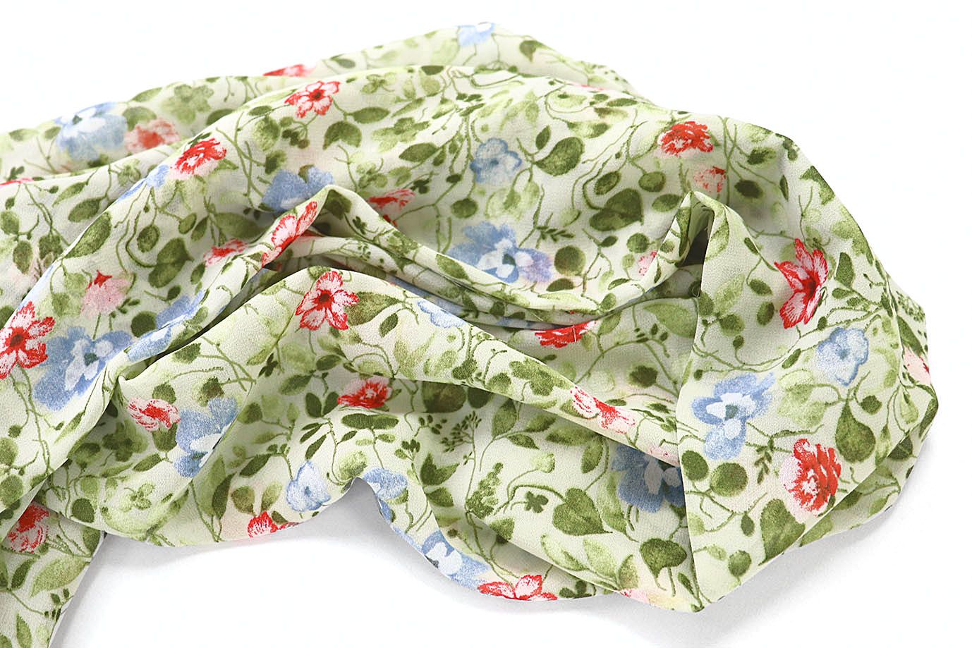 Шифон принт/цветы красно-синие на мятном 3707-PY/D#58/C#1