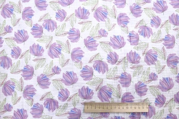 Муслин принт/цветы сине-розовые на белом 4082-PY/D#7/C#1