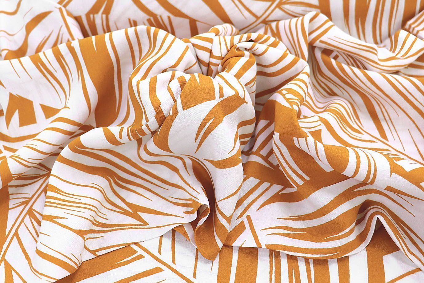 Штапель принт/листья бело-оранжевые 1374-PY/D#21/C#5