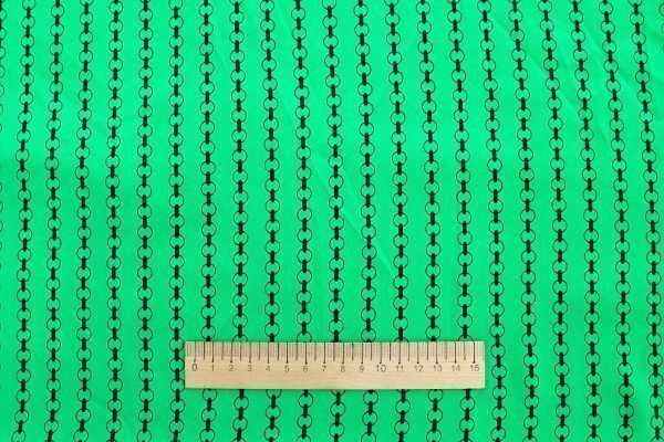 Сатин "Армани" принт/цепи черные на зеленом 3588-PY/D#14/C#3