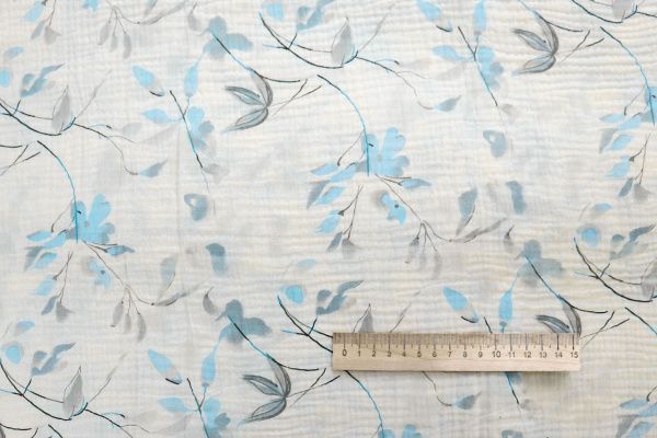 Муслин принт/цветы серо-голубые на молочном 4082-PY/D#2/C#1