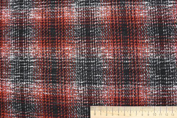 Трикотаж жаккард принт/клетка черно-оранжевая 3257-22-PY/D#3/C#2