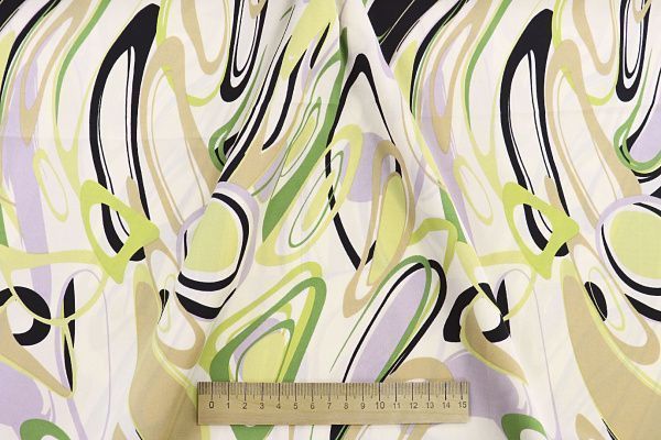 Сатин "Армани" принт/желто-зеленый на молочном 3615-PY/D#4/C#1