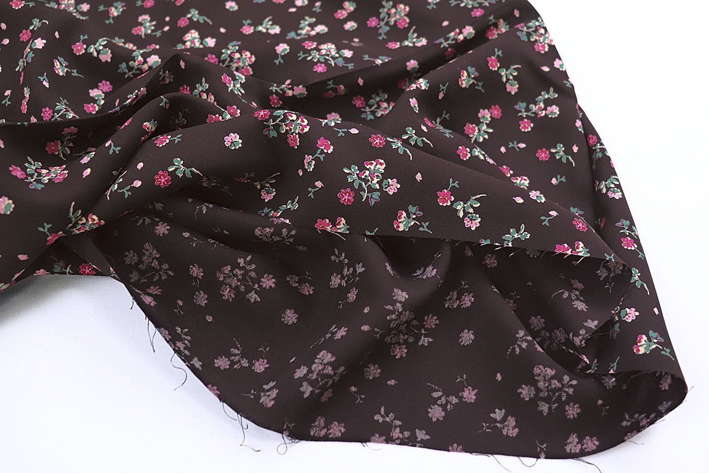 Штапель принт/цветы бирюзово-розовые на коричневом 1466-PY/D#5/C#3