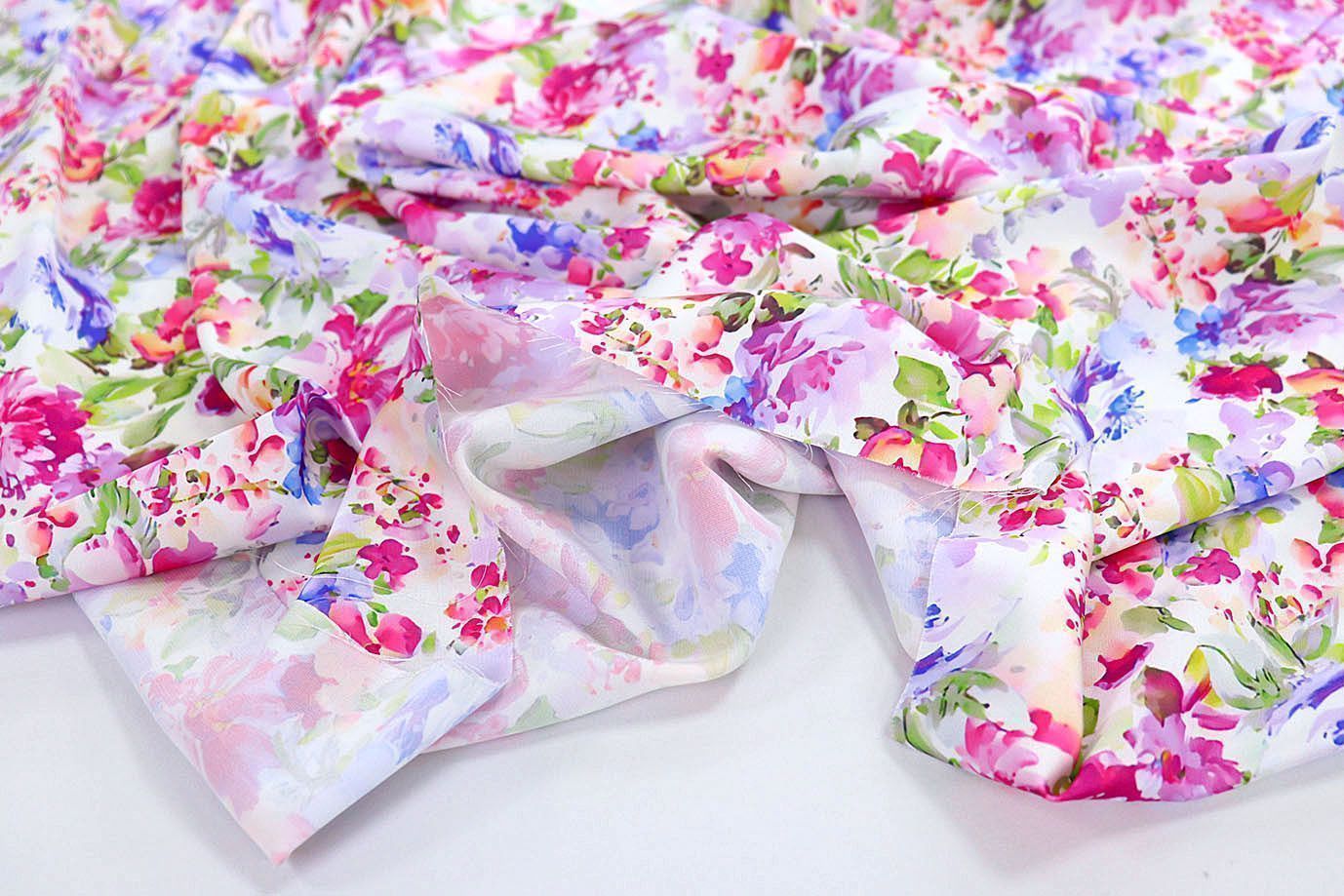 Шелк "Армани" принт/цветы сине-розовые на белом 3719-PY/D#1/C#1