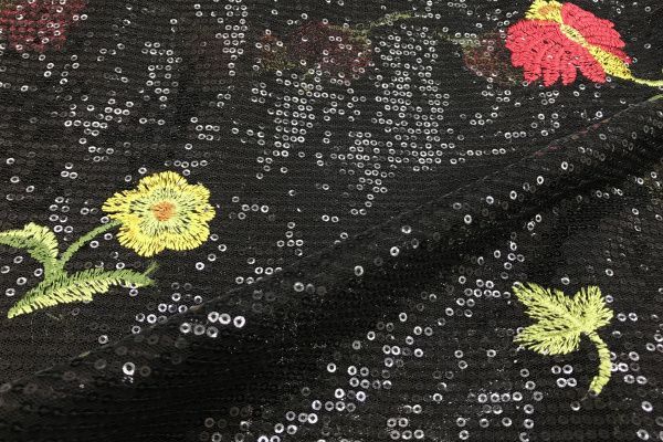Сетка с вышивкой принт/цветы на черном 16459/D#1/C#1