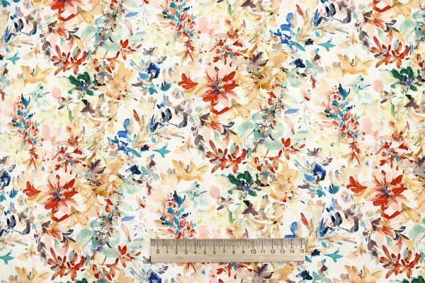 Штапель принт/цветы красно-бирюзовые на белом 4205-PY/D#18/C#1