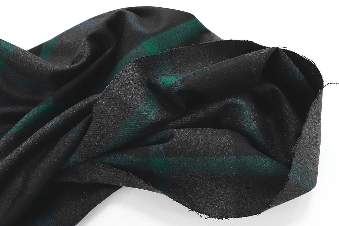 Пальтовая ткань "Микроворса" принт/клетка черно-зеленая на сером 778-90135/C#8033-3