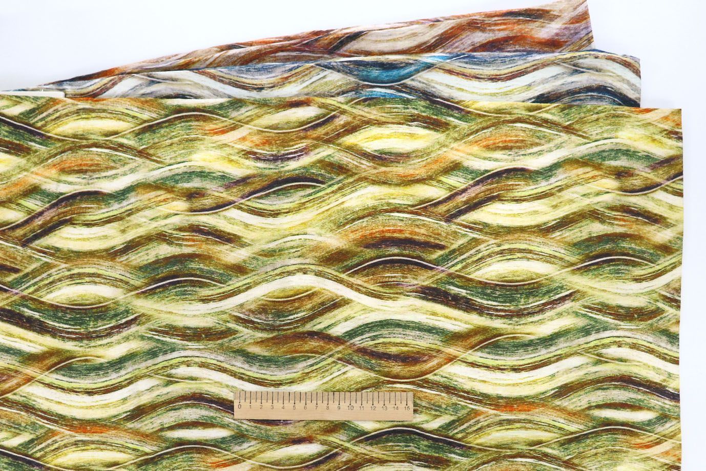 Лен БОХО принт/зелено-желто-молочный 3591-PY/D#15/C#3