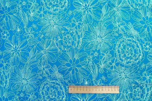Штапель принт/цветы белые на синем 1374-PY/D#25/C#4