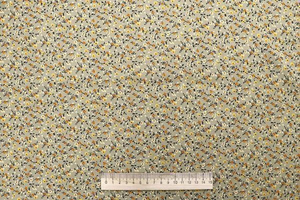 Штапель принт/цветы желто-оранжевые на песочном 1443-PY/D#9/C#9