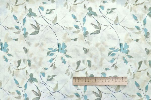 Лен "Медея" принт/цветы бирюзовые на молочном 4097-PY/D#7/C#1