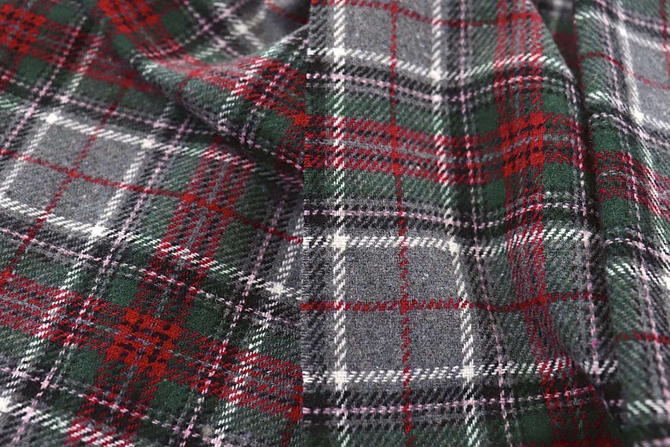 Пальтовая ткань принт/клетка серо-зелено-красная AP210901069/D#743-8658/C#1