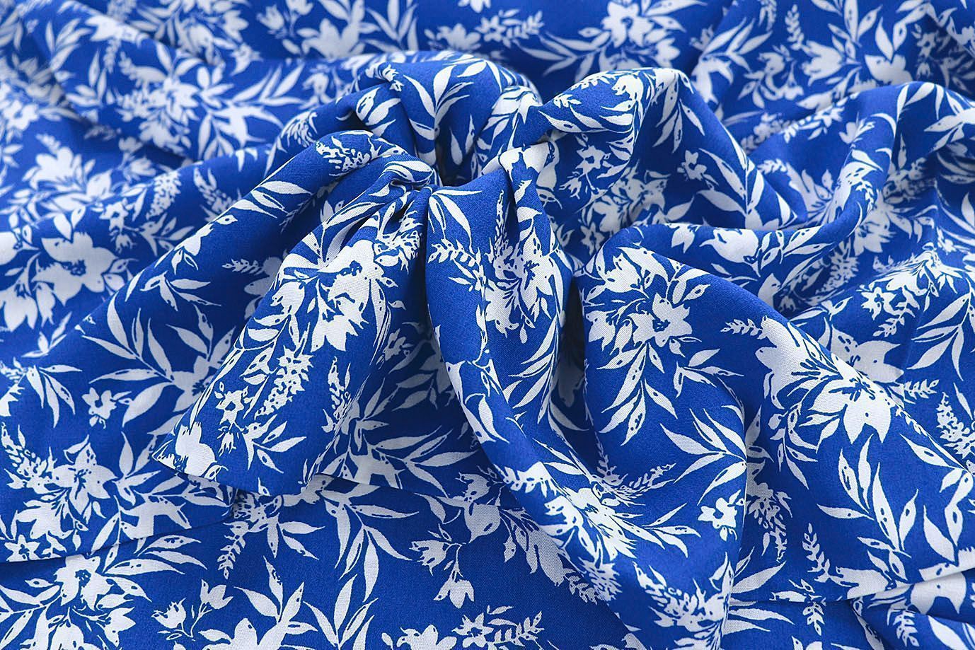 Штапель принт/цветы белые на синем 1374-PY/D#10/C#2