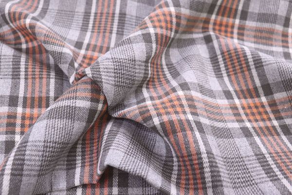 Рубашечная ткань принт/клетка оранжевая на сером 1418-PY/D#8/C#1