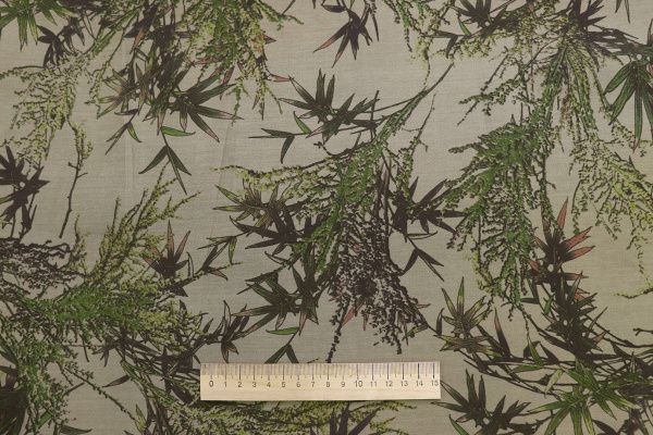 Сатин "Морокко" принт/листья зеленые на бежевом 3888-PY/D#7/C#4