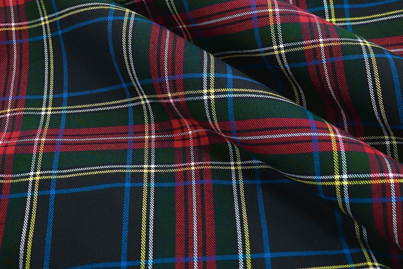 Костюмная ткань принт/клетка желто-красная на черном 2811-PY/D#7/С#2