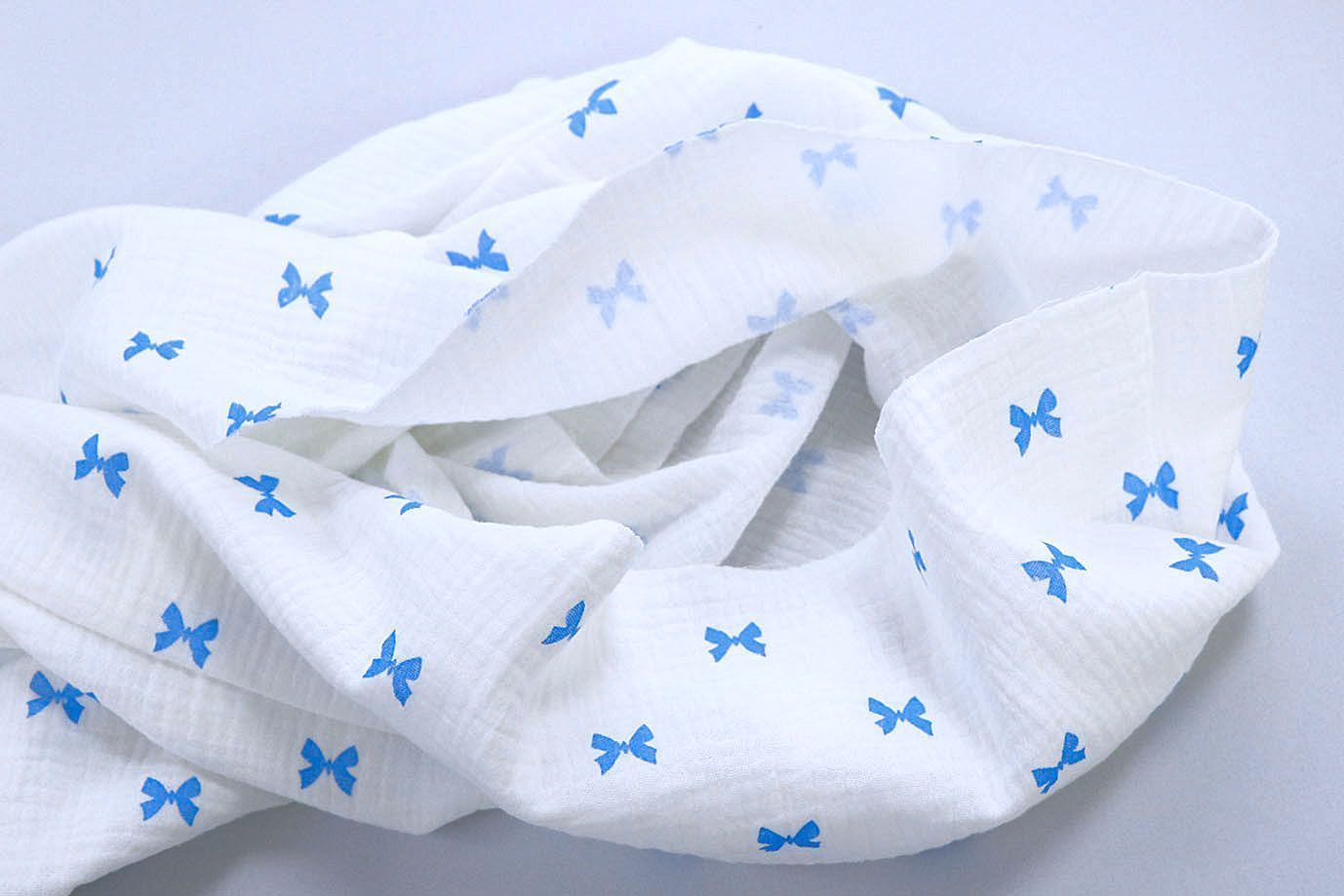 Муслин принт/бантики голубые на белом 1393-PY/D#7/C#5