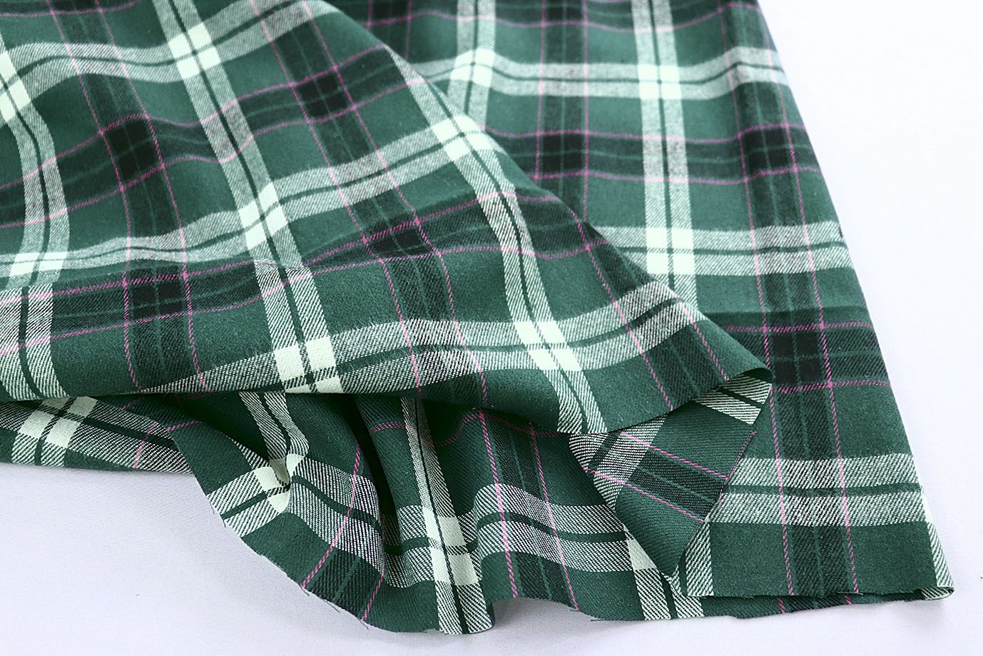 Рубашечная ткань принт/клетка бело-розовая на зеленом 1418-PY/D#14/C#3