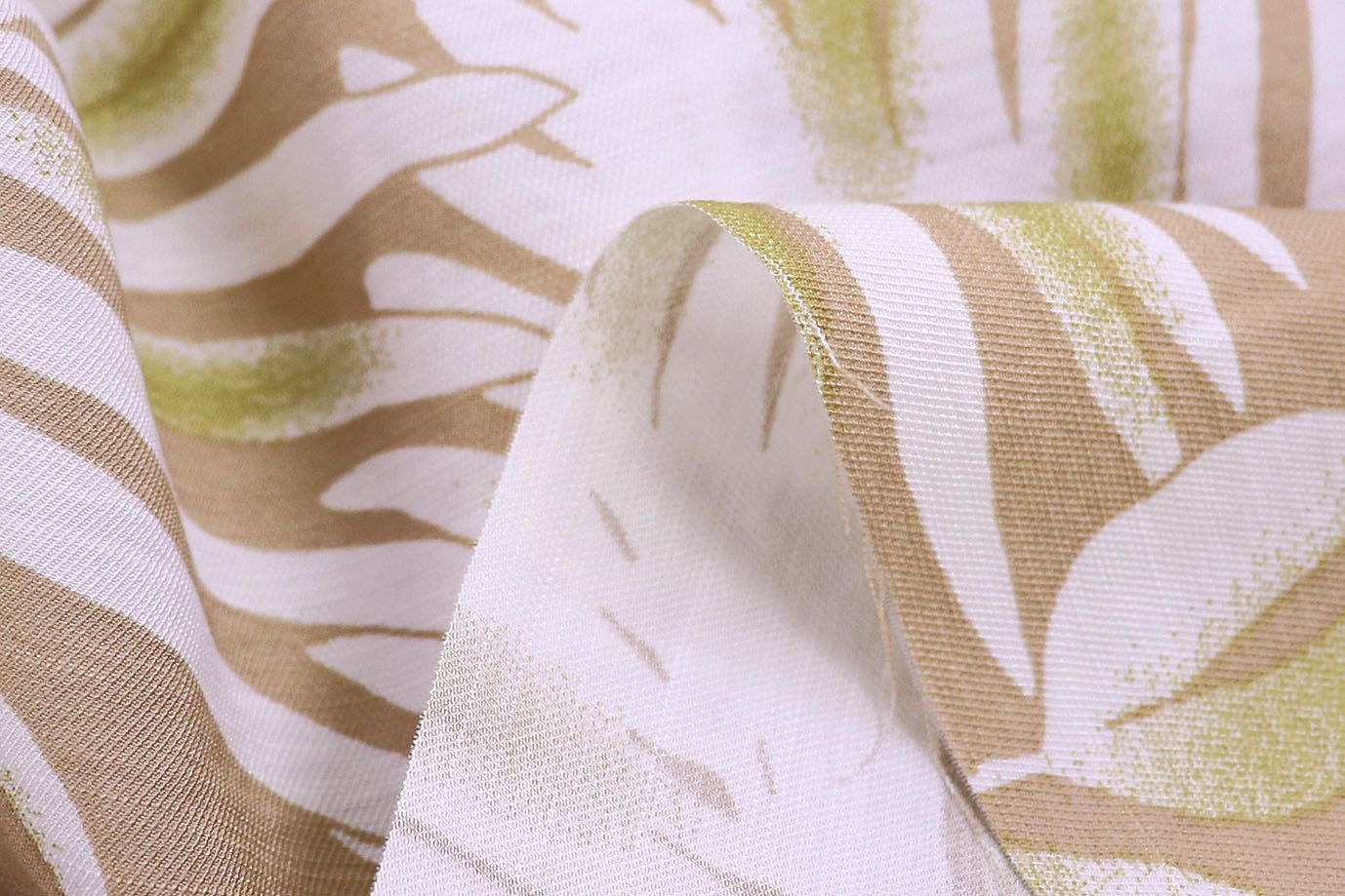 Лен N/R слаб принт/листья белые на бежевом 3826-PY/D#5/C#3